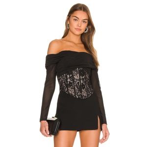 New MISHA Lana Top in Black Lace off shoulder long sleeve corset